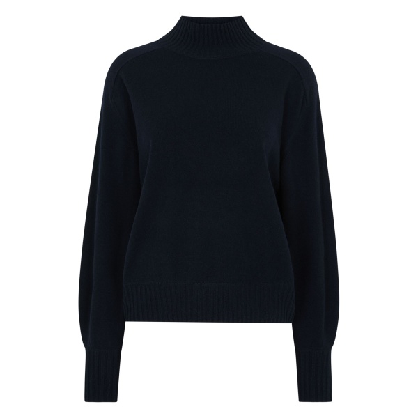 N.Peal Funnel Neck Cashmere Jumper in Navy Blue | Turtlenecks | Luxury Shoes 