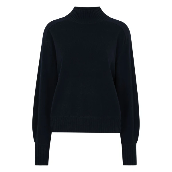 N.Peal Funnel Neck Cashmere Jumper in Navy Blue | Turtlenecks | Luxury Shoes 
