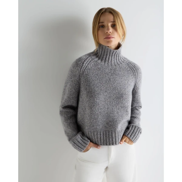 N.Peal Funnel Neck Melange Cashmere Jumper With Lurex in Ash Grey Sparkle