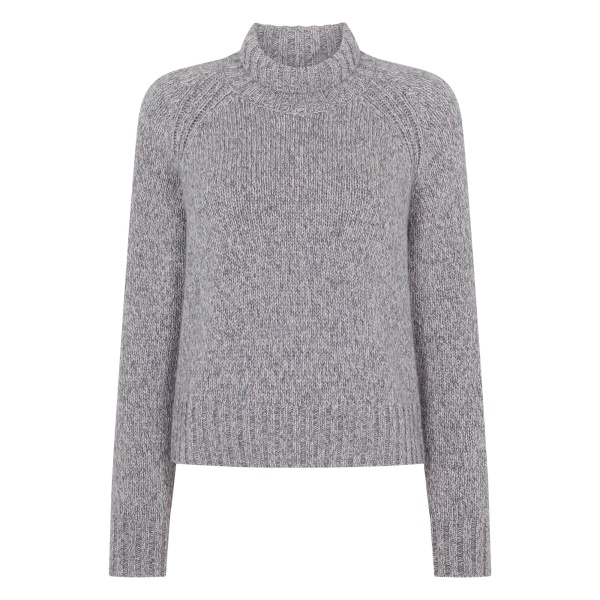N.Peal Funnel Neck Melange Cashmere Jumper With Lurex in Ash Grey Sparkle | Turtlenecks | Luxury Shoes 