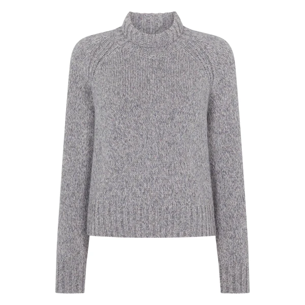 Funnel Neck Melange Cashmere Jumper With Lurex in Ash Grey Sparkle