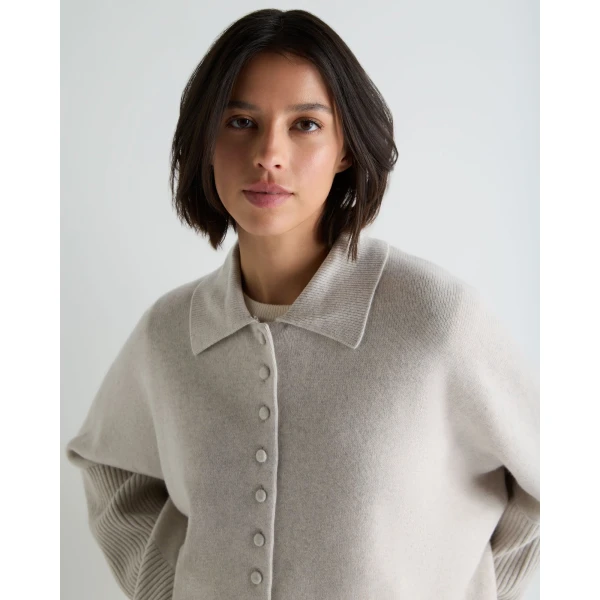 N.Peal Fur Collar Buttoned Cashmere Cape in Pebble Grey