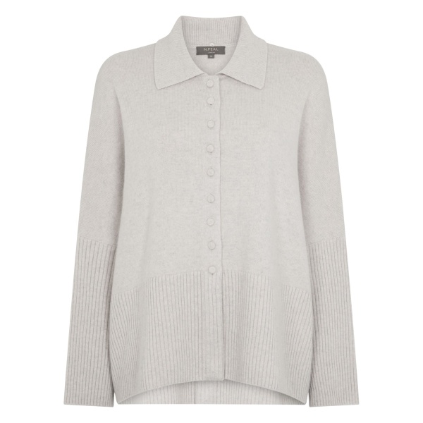 N.Peal Fur Collar Buttoned Cashmere Cape in Pebble Grey | Knitwear | Luxury Shoes 