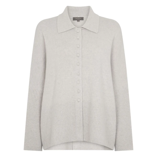 N.Peal Fur Collar Buttoned Cashmere Cape in Pebble Grey | Knitwear | Luxury Shoes 