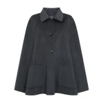 N.Peal Fur Collar Woven Cape in Dark Grey | Coats | Luxury Shoes 