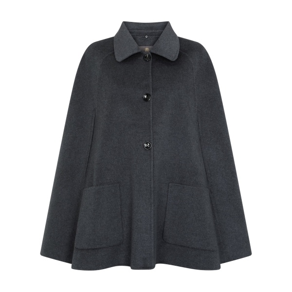 N.Peal Fur Collar Woven Cape in Dark Grey | Coats | Luxury Shoes 