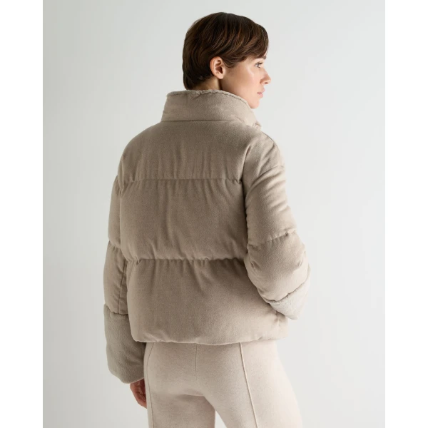 N.Peal Fur Cuff Padded Cashmere Jacket in Dark Beige Brown