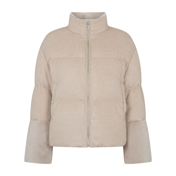 N.Peal Fur Cuff Padded Cashmere Jacket in Dark Beige Brown | Jackets | Luxury Shoes 