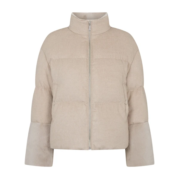 N.Peal Fur Cuff Padded Cashmere Jacket in Dark Beige Brown | Jackets | Luxury Shoes 