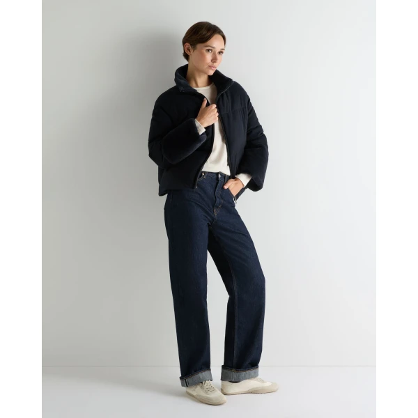 N.Peal Fur Cuff Padded Cashmere Jacket in Navy Blue