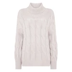 N.Peal Hana Chunky Cable Roll Neck Cashmere Jumper in Snow Grey | Turtlenecks | Luxury Shoes 