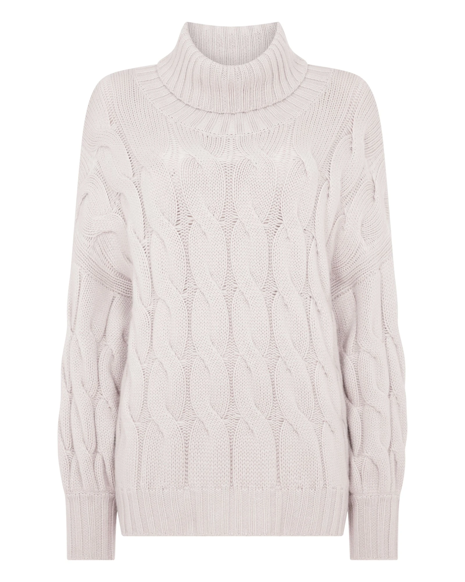 N.Peal Hana Chunky Cable Roll Neck Cashmere Jumper in Snow Grey N.Peal Hana Chunky Cable Roll Neck Cashmere Jumper in Snow Grey | Turtlenecks | Luxury Shoes