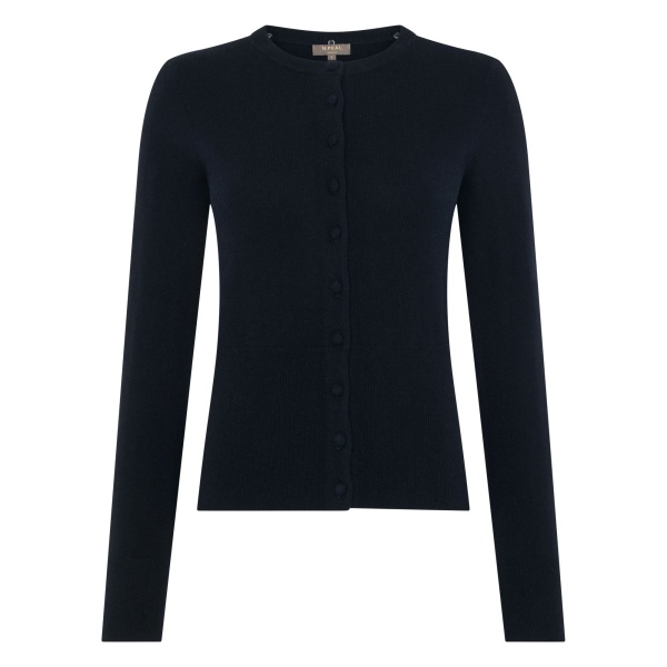 N.Peal Hannah Fur Collar Cashmere Cardigan in Navy Blue | Cardigan | Luxury Shoes 