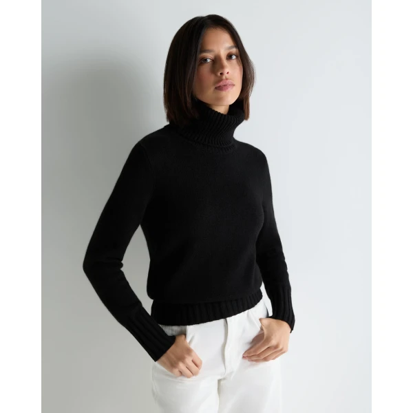 N.Peal Hazel Chunky Roll Neck Cashmere Jumper in Black