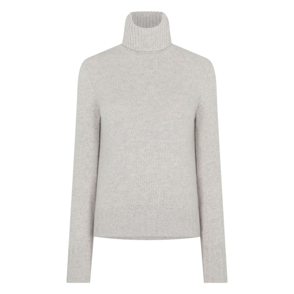 N.Peal Hazel Chunky Roll Neck Cashmere Jumper in Cashmere Grey Melange | Turtlenecks | Luxury Shoes 