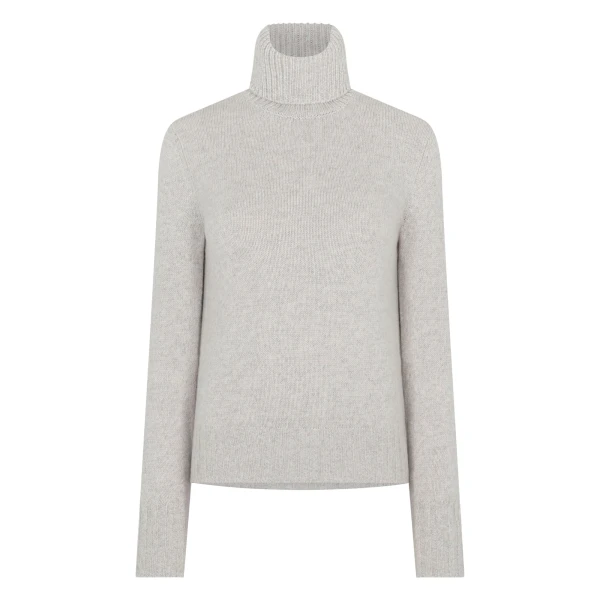 N.Peal Hazel Chunky Roll Neck Cashmere Jumper in Cashmere Grey Melange | Turtlenecks | Luxury Shoes 