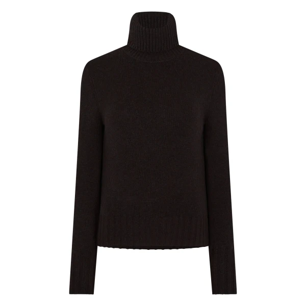 N.Peal Hazel Chunky Roll Neck Cashmere Jumper in Cocoa Brown | Turtlenecks | Luxury Shoes 