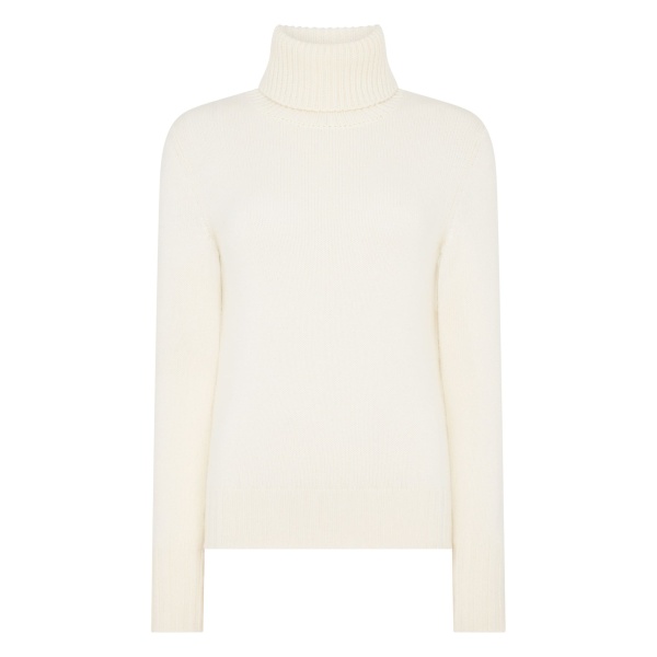 N.Peal Hazel Chunky Roll Neck Cashmere Jumper in New Ivory White | Turtlenecks | Luxury Shoes 