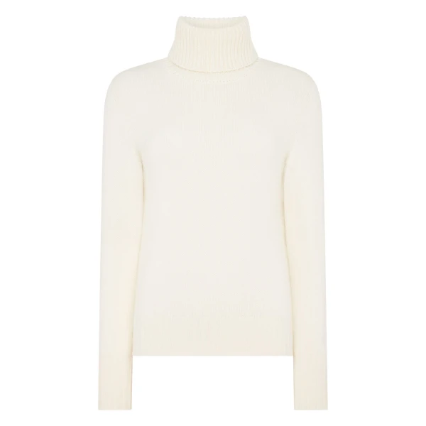 N.Peal Hazel Chunky Roll Neck Cashmere Jumper in New Ivory White | Turtlenecks | Luxury Shoes 