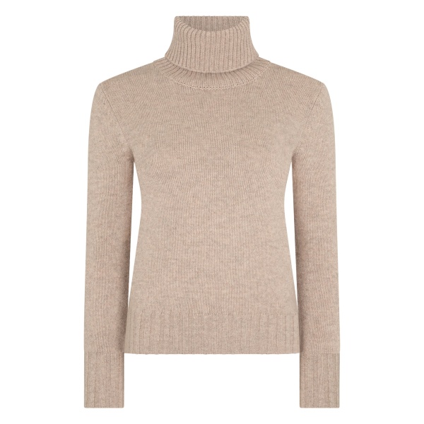 N.Peal Hazel Chunky Roll Neck Cashmere Jumper in Oatmeal Brown | Turtlenecks | Luxury Shoes 