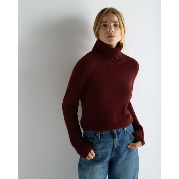 N.Peal Hazel Chunky Roll Neck Cashmere Jumper in Rustic Red
