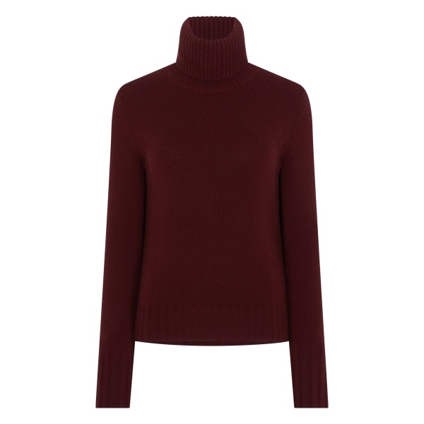 N.Peal Hazel Chunky Roll Neck Cashmere Jumper in Rustic Red | Turtlenecks | Luxury Shoes 