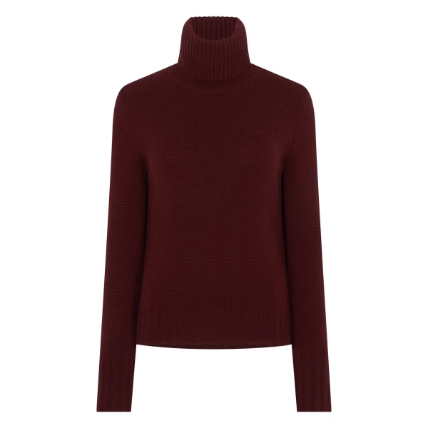 N.Peal Hazel Chunky Roll Neck Cashmere Jumper in Rustic Red | Turtlenecks | Luxury Shoes 