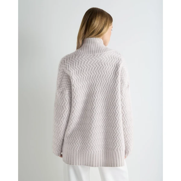 N.Peal Heirloom Basketweave Cashmere Cardigan in Snow Grey