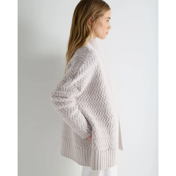 N.Peal Heirloom Basketweave Cashmere Cardigan in Snow Grey