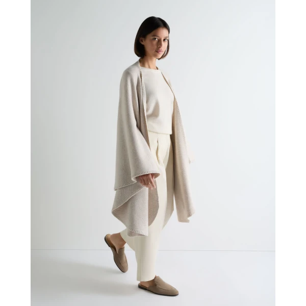 N.Peal Herringbone Cashmere Cape in Sand Brown
