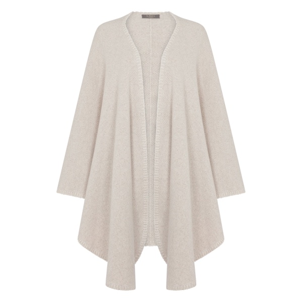 N.Peal Herringbone Cashmere Cape in Sand Brown | Knitwear | Luxury Shoes 