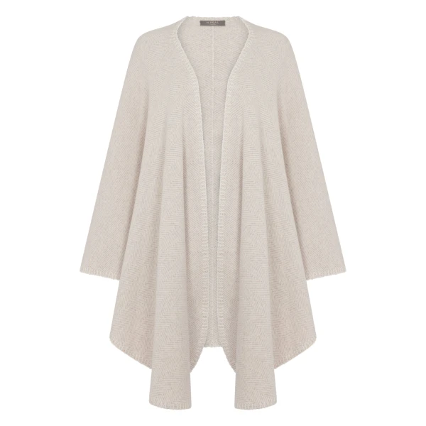 N.Peal Herringbone Cashmere Cape in Sand Brown | Knitwear | Luxury Shoes 