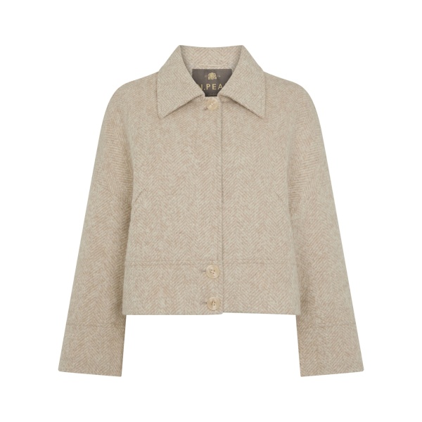 N.Peal Herringbone Jacket With Rex Fur Collar in Beige Brown | Jackets | Luxury Shoes 