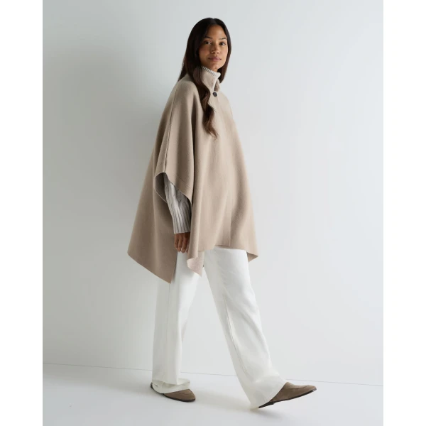 N.Peal High Collar Cashmere Cape With Fur Trim in Cashew Brown