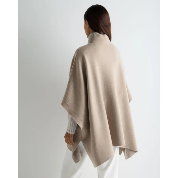 N.Peal High Collar Cashmere Cape With Fur Trim in Cashew Brown