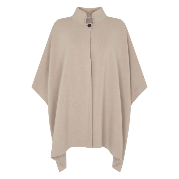 N.Peal High Collar Cashmere Cape With Fur Trim in Cashew Brown | Knitwear | Luxury Shoes 
