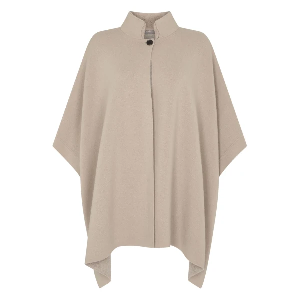 N.Peal High Collar Cashmere Cape With Fur Trim in Cashew Brown | Knitwear | Luxury Shoes 