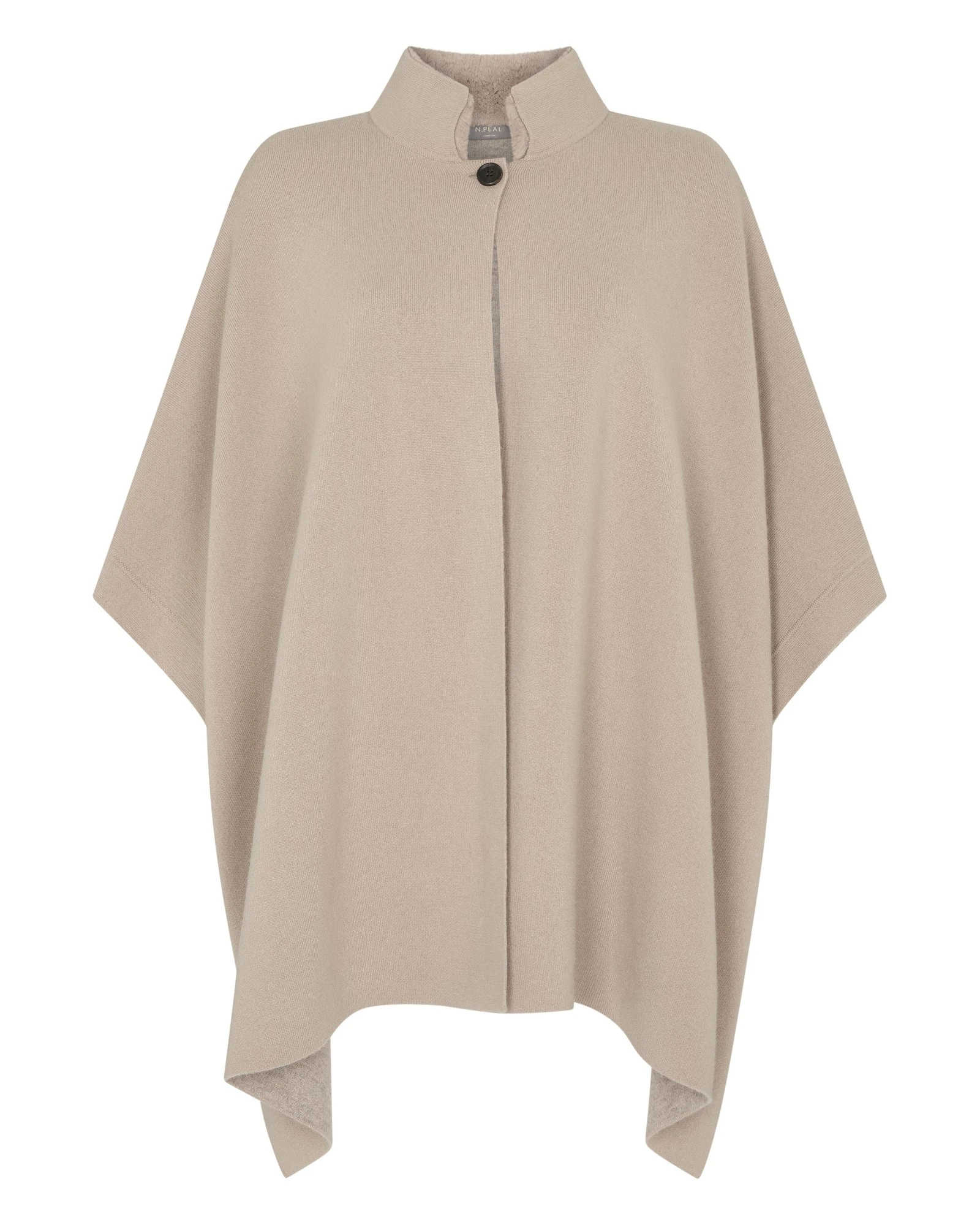 N.Peal High Collar Cashmere Cape With Fur Trim in Cashew Brown N.Peal High Collar Cashmere Cape With Fur Trim in Cashew Brown | Knitwear | Luxury Shoes