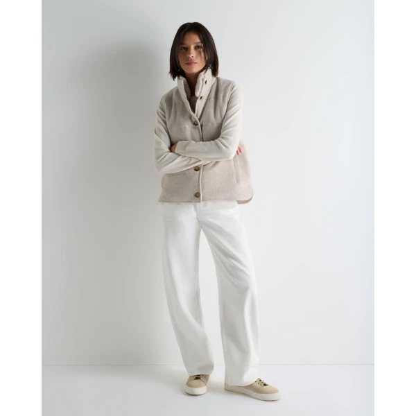N.Peal Honeycomb Cashmere Gilet With Fur Trim in Pebble Grey