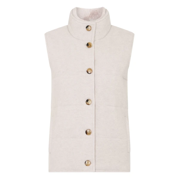Honeycomb Cashmere Gilet With Fur Trim in Pebble Grey
