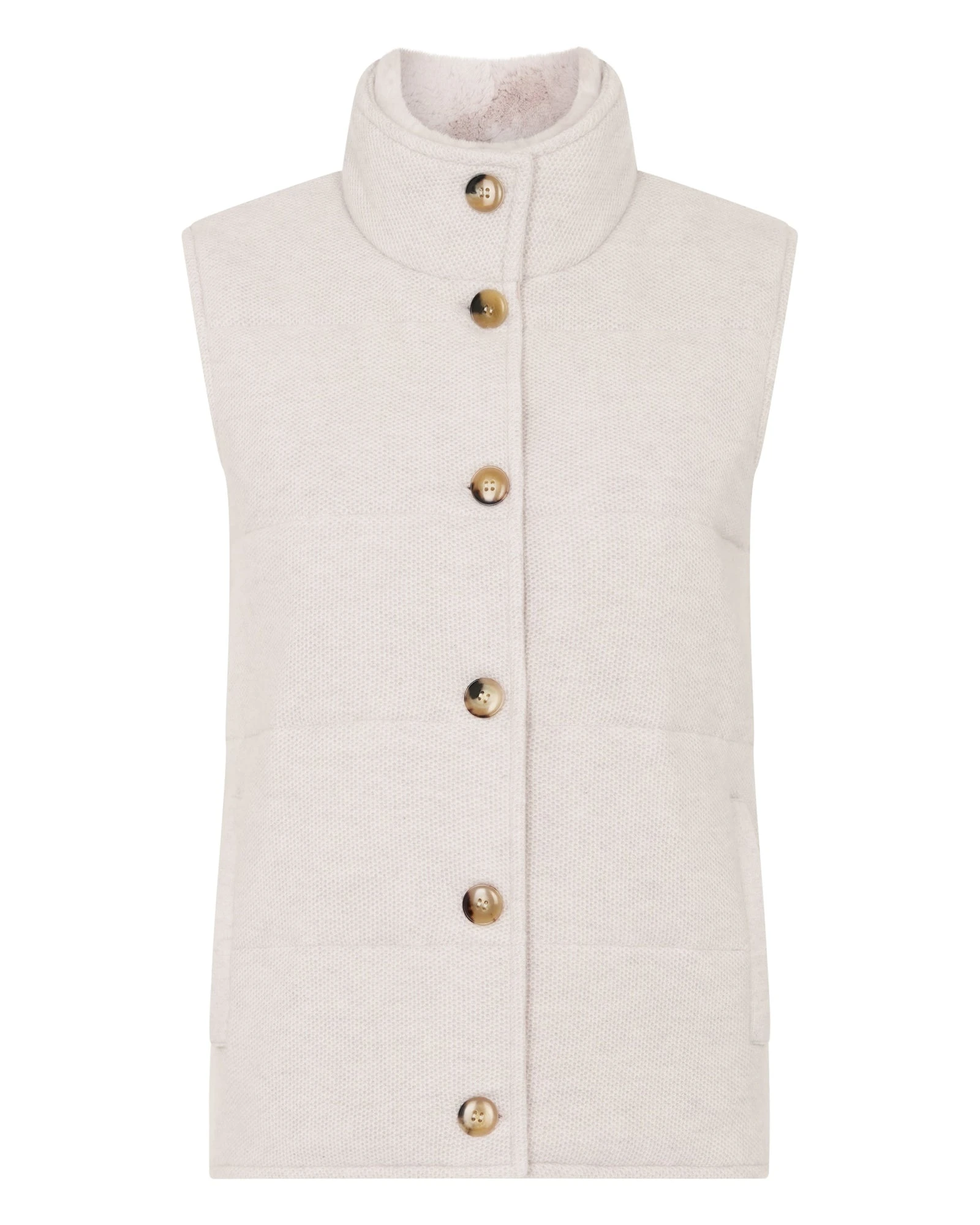 N.Peal Honeycomb Cashmere Gilet With Fur Trim in Pebble Grey N.Peal Honeycomb Cashmere Gilet With Fur Trim in Pebble Grey | Vests | Luxury Shoes