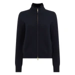 N.Peal Honeycomb Full Zip Cashmere Jumper With Fur Trim in Navy Blue | Sweaters | Luxury Shoes 
