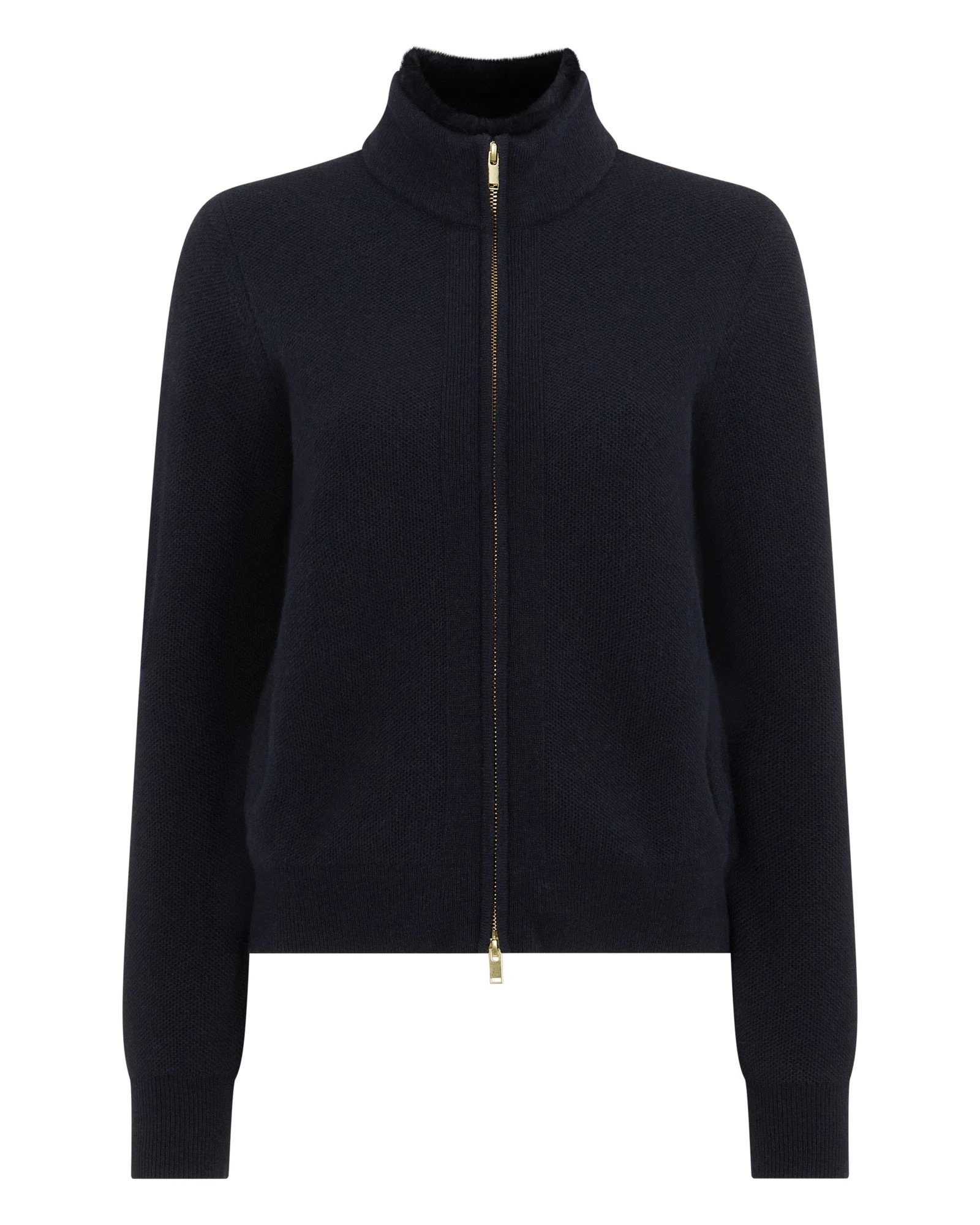 N.Peal Honeycomb Full Zip Cashmere Jumper With Fur Trim in Navy Blue N.Peal Honeycomb Full Zip Cashmere Jumper With Fur Trim in Navy Blue | Sweaters | Luxury Shoes