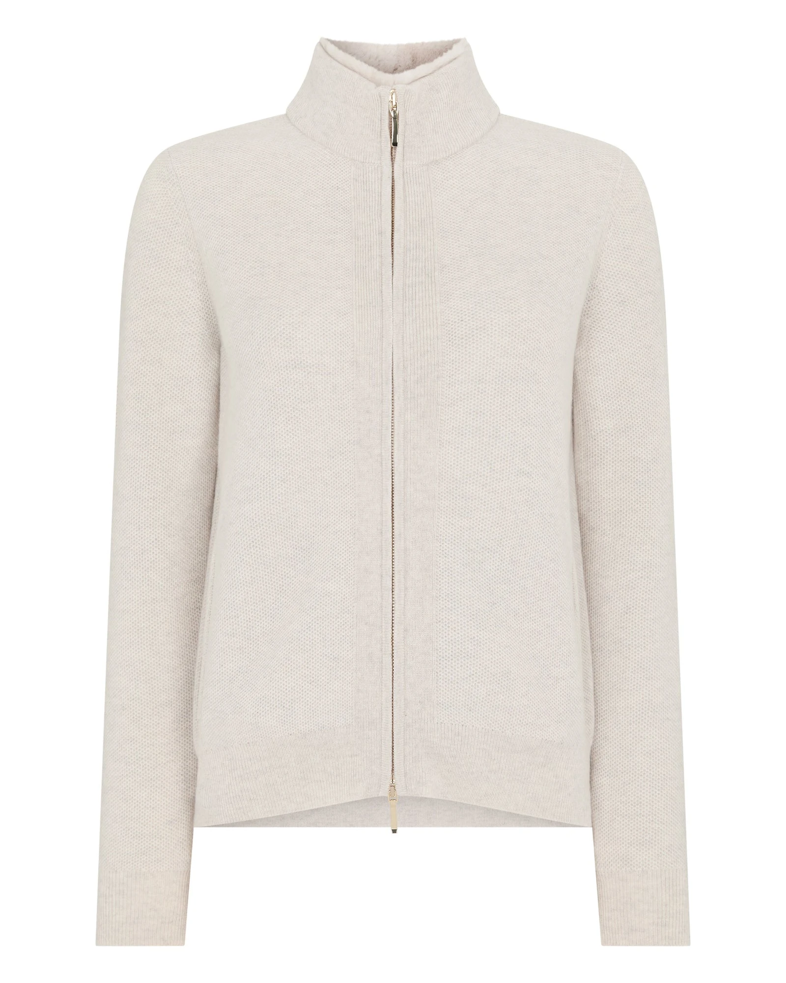 N.Peal Honeycomb Full Zip Cashmere Jumper With Fur Trim in Pebble Grey N.Peal Honeycomb Full Zip Cashmere Jumper With Fur Trim in Pebble Grey | Sweaters | Luxury Shoes
