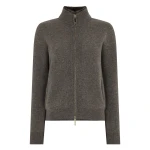 N.Peal Honeycomb Full Zip Cashmere Jumper With Fur Trim in Wood Smoke Brown | Sweaters | Luxury Shoes 