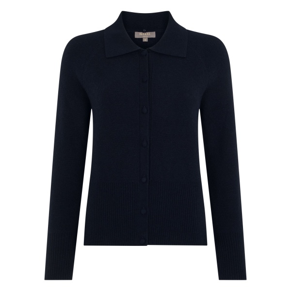 N.Peal Honeycomb Fur Trim Cashmere Cardigan in Navy Blue | Cardigan | Luxury Shoes 