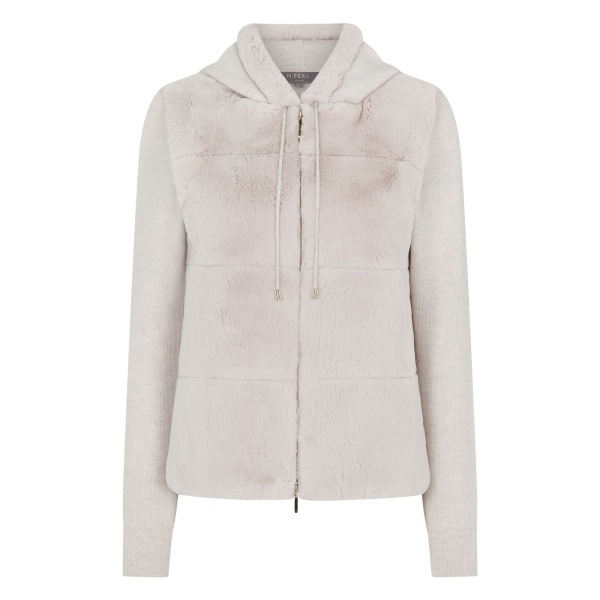 N.Peal Honeycomb Fur Trim Cashmere Hoodie in Pebble Grey | Hoodies | Luxury Shoes 