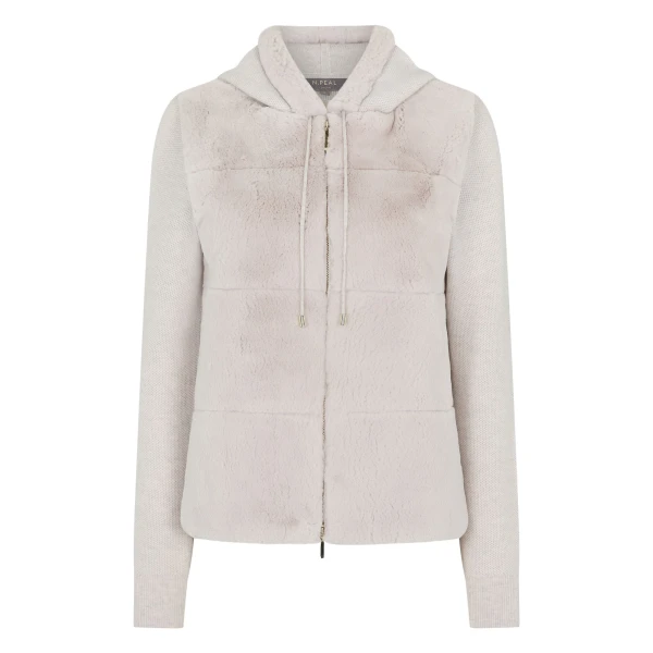 Honeycomb Fur Trim Cashmere Hoodie in Pebble Grey