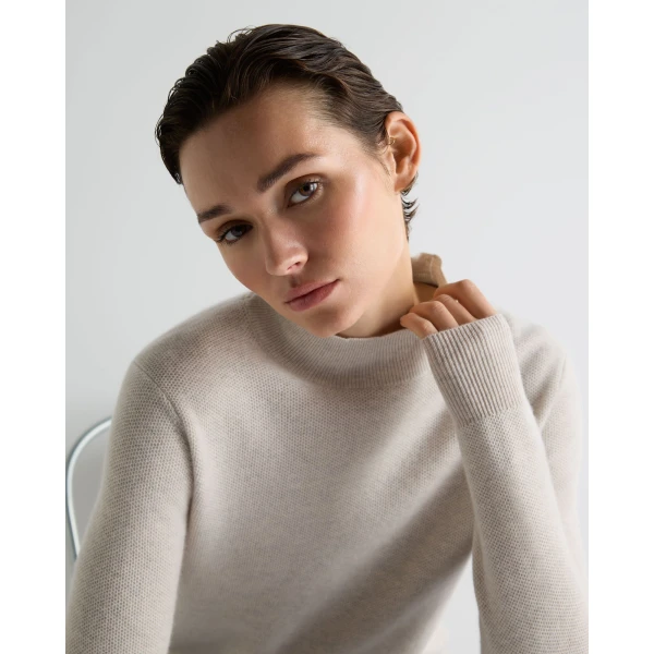 N.Peal Honeycomb Knit Cashmere Jumper in Pebble Grey