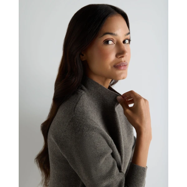 N.Peal Honeycomb Knit Cashmere Jumper in Wood Smoke Brown